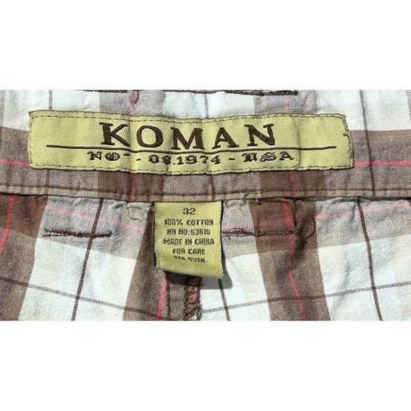 Koman Cargo Shorts Mens 32‎ White Brown Plaid Utility Pockets Casual Flat Front - Picture 7 of 16